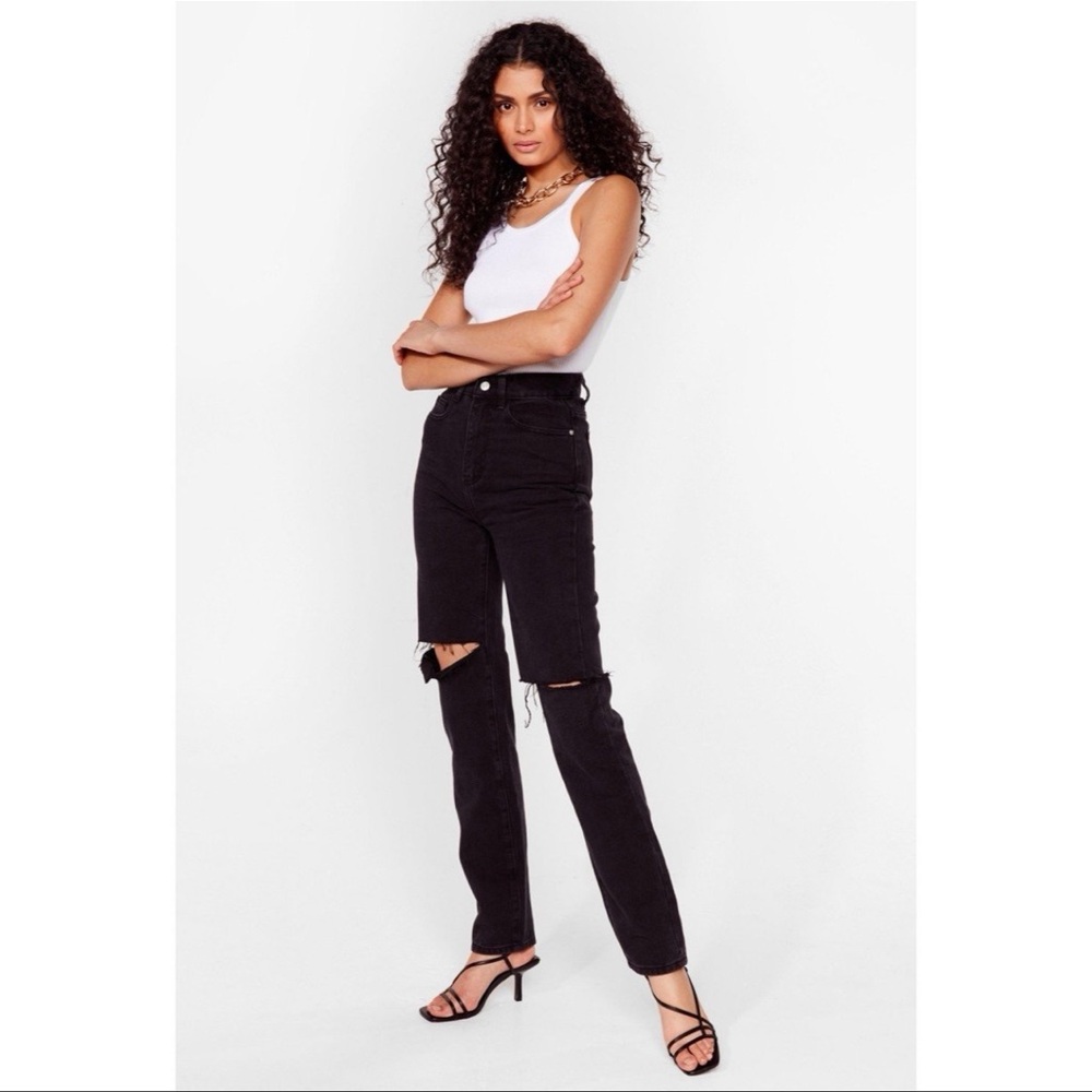 Nasty Gal ripped straight leg mom jeans